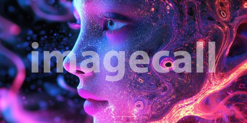 Futuristic Human-like Face with Glowing Digital Aesthetic