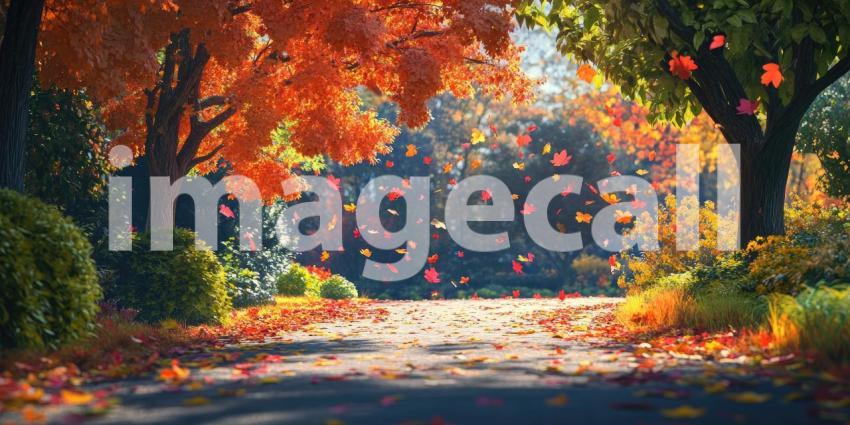 Autumnal Waltz: A Path Through a Vibrant Forest, Where Leaves Dance in the Sunlight