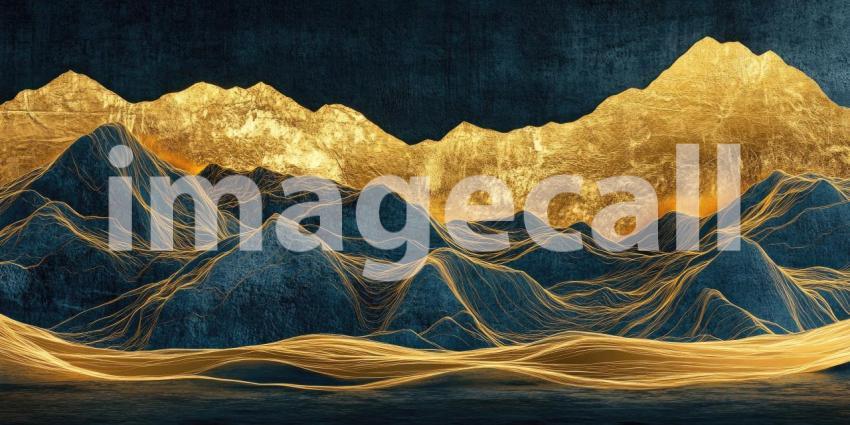 Golden Peaks: A Surreal Landscape of Illuminated Mountains, Bathed in a Warm, Otherworldly Glow