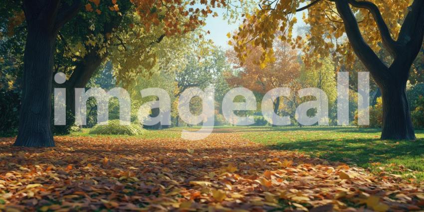 Autumnal Waltz: A Path Through a Vibrant Forest, Where Leaves Dance in the Sunlight