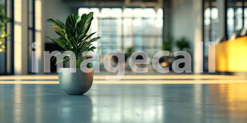 Dawns Reflection: A Modern Office Bathed in the Warm Glow of Sunrise, with a Skyline View Through Expansive Windows