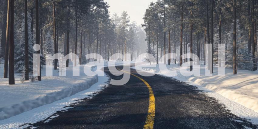 Winters Road: A Winding Path Through a Snow-Dusted Forest, Beckoning the Traveler into the Unknown