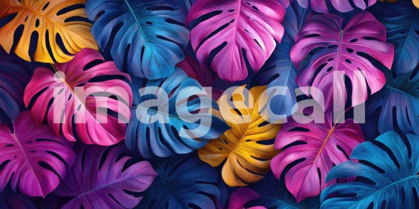Vibrant Tropical Leaf Collage: A Kaleidoscope of Color and Texture