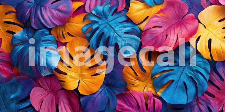 Vibrant Tropical Leaf Collage: A Kaleidoscope of Color and Texture