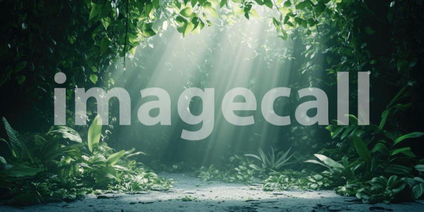 Sunlight Dappled Path: A Tranquil Stream Winds Through a Verdant Forest, Bathed in Warm Sunlight and Dotted with Dancing Butterflies