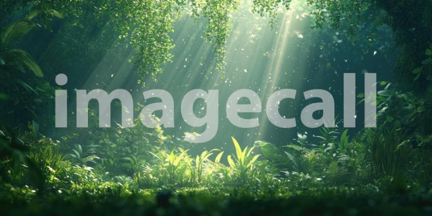 Sunlight Dappled Path: A Tranquil Stream Winds Through a Verdant Forest, Bathed in Warm Sunlight and Dotted with Dancing Butterflies