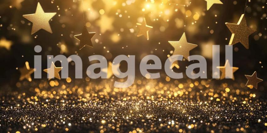 A Celestial Scatter: Multicolored Stars Gleam on a Bed of Shimmering Glitter, Evoking a Sense of Festive Joy