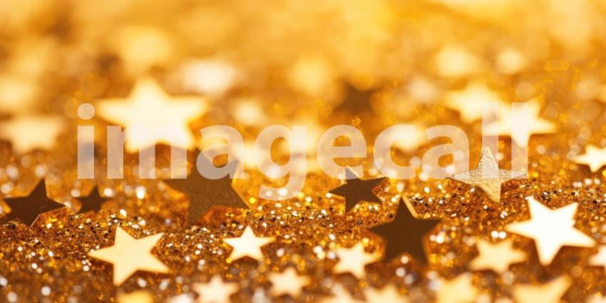 A Celestial Scatter: Multicolored Stars Gleam on a Bed of Shimmering Glitter, Evoking a Sense of Festive Joy