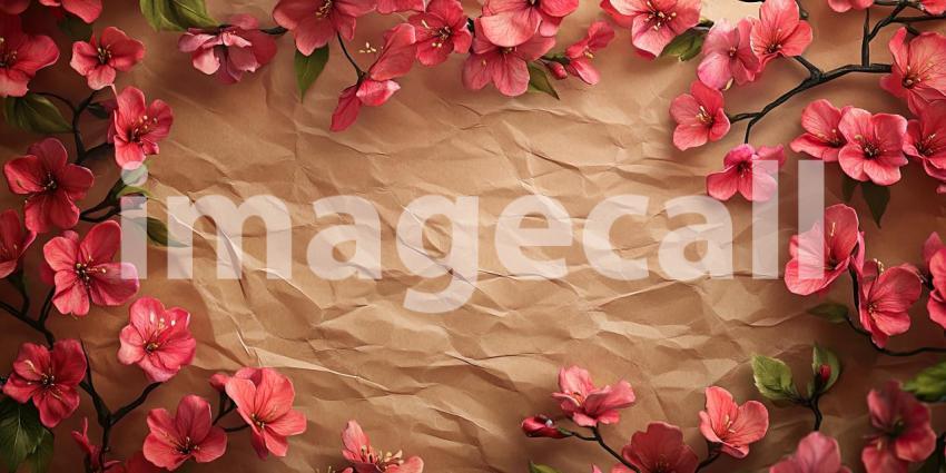 A Delicate Tapestry of Blooms: Paper Flowers in Vibrant Hues Adorn a Textured Background, Evoking a Sense of Vintage Charm and Artistic Elegance