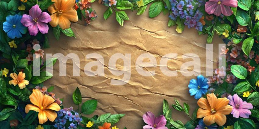 A Delicate Tapestry of Blooms: Paper Flowers in Vibrant Hues Adorn a Textured Background, Evoking a Sense of Vintage Charm and Artistic Elegance