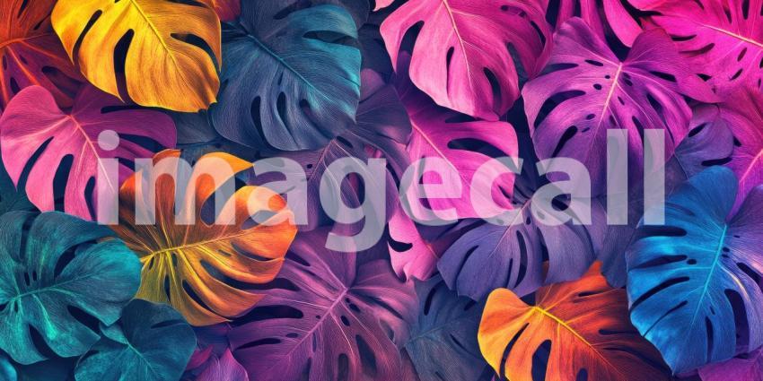 Vibrant Tropical Leaf Collage: A Kaleidoscope of Color and Texture