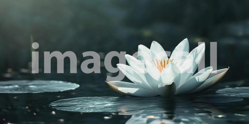 Serene Bloom: A Solitary White Water Lily Floats Gracefully on a Calm Pond, Its Petals Unfurling in the Soft Morning Light