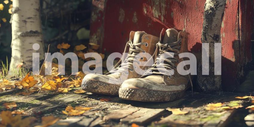 A Call to Adventure: Sturdy Leather Boots, Worn and Ready, Rest on a Mossy Forest Path, Inviting Exploration and Discovery