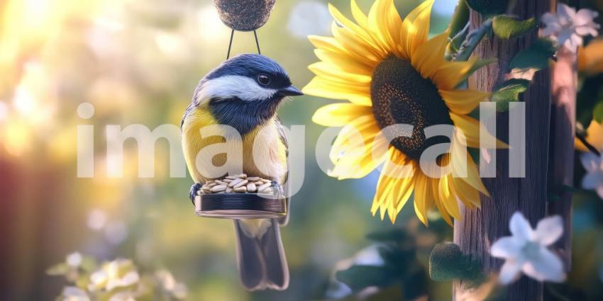 A Colorful Feast: A Vibrant Blue-fronted Redstart Perches on a Bird Feeder, Enjoying a Bountiful Snack Against a Backdrop of Autumnal Foliage
