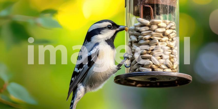 A Colorful Feast: A Vibrant Blue-fronted Redstart Perches on a Bird Feeder, Enjoying a Bountiful Snack Against a Backdrop of Autumnal Foliage