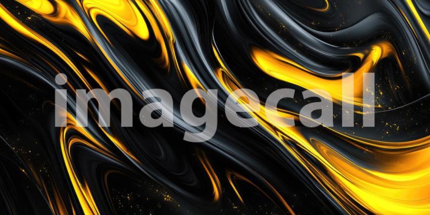 Abstract Fluid Gold: A Dynamic Composition of Swirling Black and Golden Hues Intertwine, Evoking a Sense of Luxury and Opulence