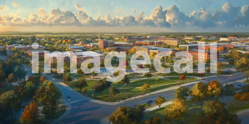 A Vision of Urban Renewal: A Vibrant Mixed-Use Development Takes Shape, Blending Contemporary Architecture with Lush Green Spaces and Bustling City Streets