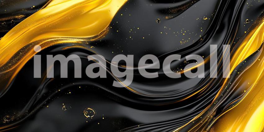 Abstract Fluid Gold: A Dynamic Composition of Swirling Black and Golden Hues Intertwine, Evoking a Sense of Luxury and Opulence