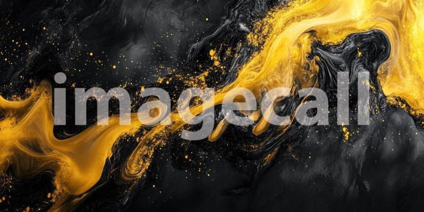 Abstract Fluid Gold: A Dynamic Composition of Swirling Black and Golden Hues Intertwine, Evoking a Sense of Luxury and Opulence