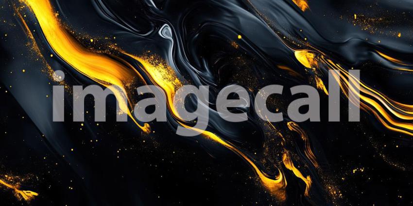 Abstract Fluid Gold: A Dynamic Composition of Swirling Black and Golden Hues Intertwine, Evoking a Sense of Luxury and Opulence