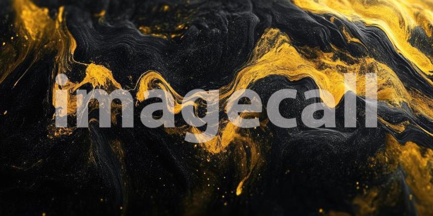 Abstract Fluid Gold: A Dynamic Composition of Swirling Black and Golden Hues Intertwine, Evoking a Sense of Luxury and Opulence