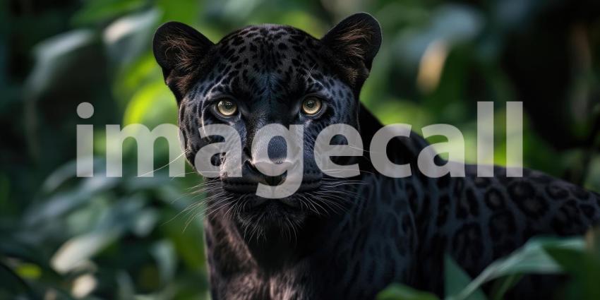 Eyes of the Night: A Black Panther, a Shadow in the Jungle, Gazes with Intense Focus, Its Presence a Whisper of Wild Beauty and Untamed Power