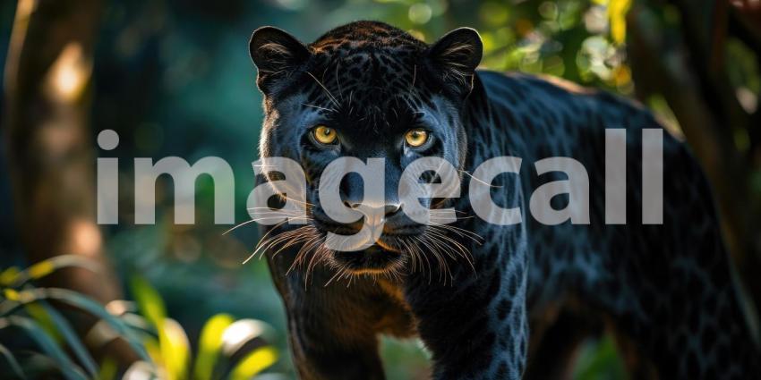 Eyes of the Night: A Black Panther, a Shadow in the Jungle, Gazes with Intense Focus, Its Presence a Whisper of Wild Beauty and Untamed Power
