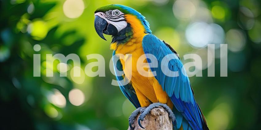 A Vision in Blue and Gold: A Blue-and-yellow Macaw, a Vibrant Jewel of the Rainforest, Perches Amidst Lush Greenery, Its Presence a Symphony of Color and Life