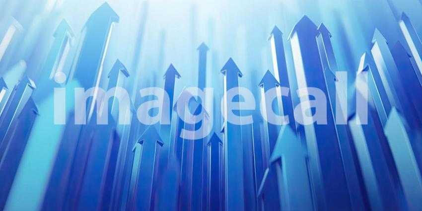 Digital Ascent: A Surge of Blue Arrows, Composed of Data Streams and Binary Code, Symbolize Progress, Innovation, and the Unstoppable Power of Technology