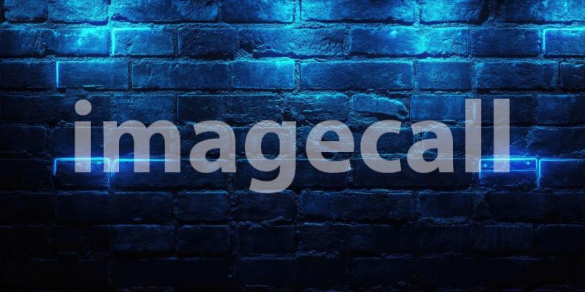 Neon Glow on Brick: A Vibrant Blue Neon Sign, Mounted Against a Rustic Brick Wall, Casts a Luminous Glow, Creating a Striking Contrast of Textures and Tones