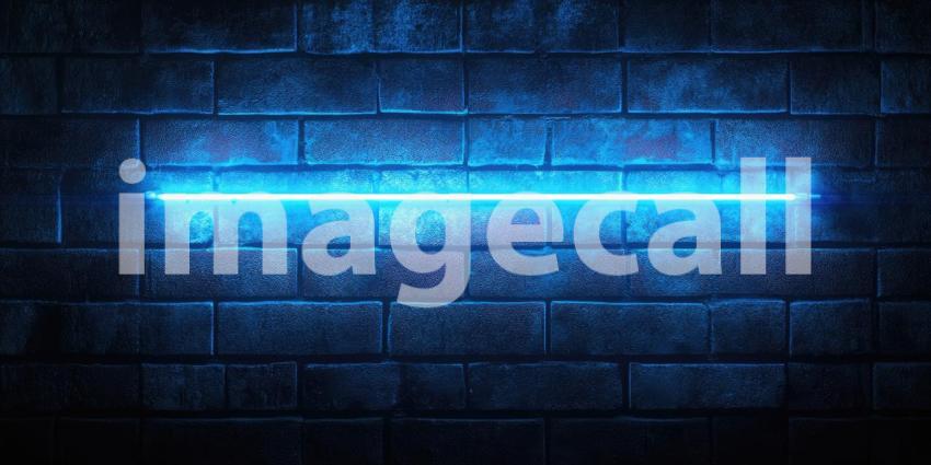 Neon Glow on Brick: A Vibrant Blue Neon Sign, Mounted Against a Rustic Brick Wall, Casts a Luminous Glow, Creating a Striking Contrast of Textures and Tones