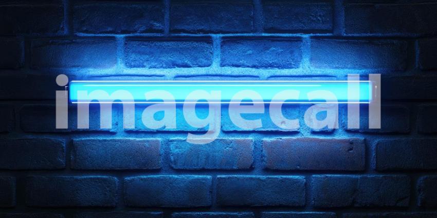 Neon Glow on Brick: A Vibrant Blue Neon Sign, Mounted Against a Rustic Brick Wall, Casts a Luminous Glow, Creating a Striking Contrast of Textures and Tones