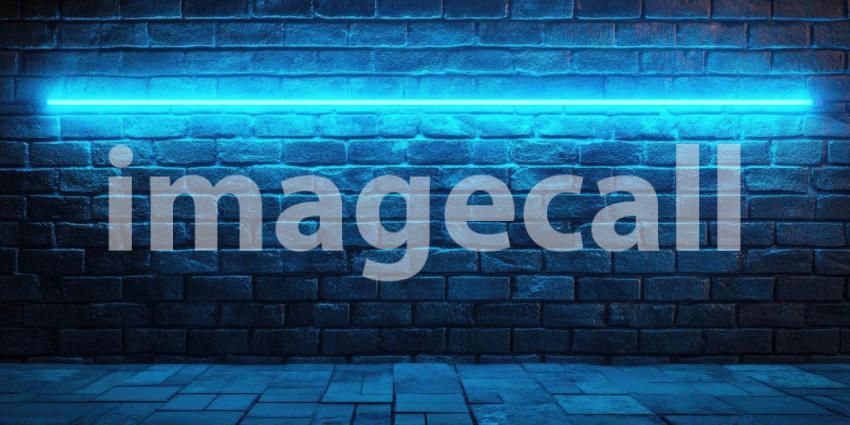 Neon Glow on Brick: A Vibrant Blue Neon Sign, Mounted Against a Rustic Brick Wall, Casts a Luminous Glow, Creating a Striking Contrast of Textures and Tones