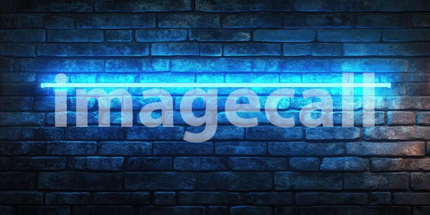 Neon Glow on Brick: A Vibrant Blue Neon Sign, Mounted Against a Rustic Brick Wall, Casts a Luminous Glow, Creating a Striking Contrast of Textures and Tones