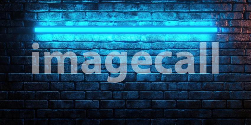 Neon Glow on Brick: A Vibrant Blue Neon Sign, Mounted Against a Rustic Brick Wall, Casts a Luminous Glow, Creating a Striking Contrast of Textures and Tones
