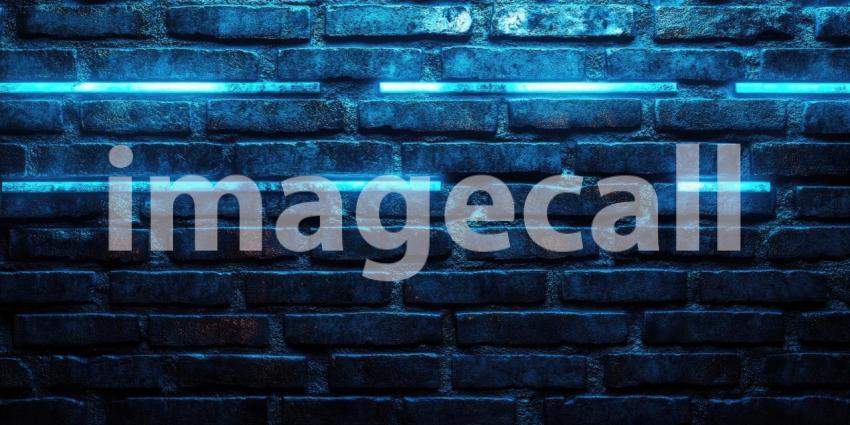 Neon Glow on Brick: A Vibrant Blue Neon Sign, Mounted Against a Rustic Brick Wall, Casts a Luminous Glow, Creating a Striking Contrast of Textures and Tones