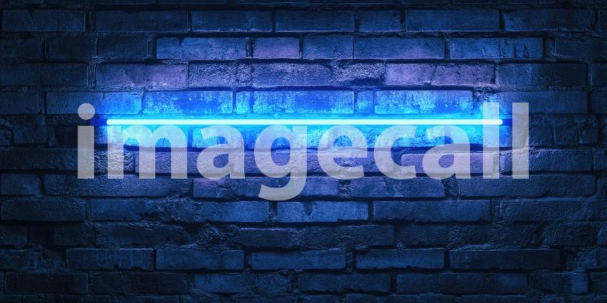 Neon Glow on Brick: A Vibrant Blue Neon Sign, Mounted Against a Rustic Brick Wall, Casts a Luminous Glow, Creating a Striking Contrast of Textures and Tones