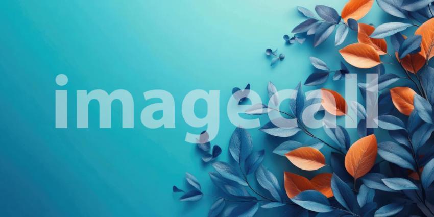 A Floral Symphony: Delicate Blossoms in Hues of Blue, Orange, and White Dance Against a Vibrant Turquoise Sky, Capturing the Essence of Spring's Ethereal Beauty