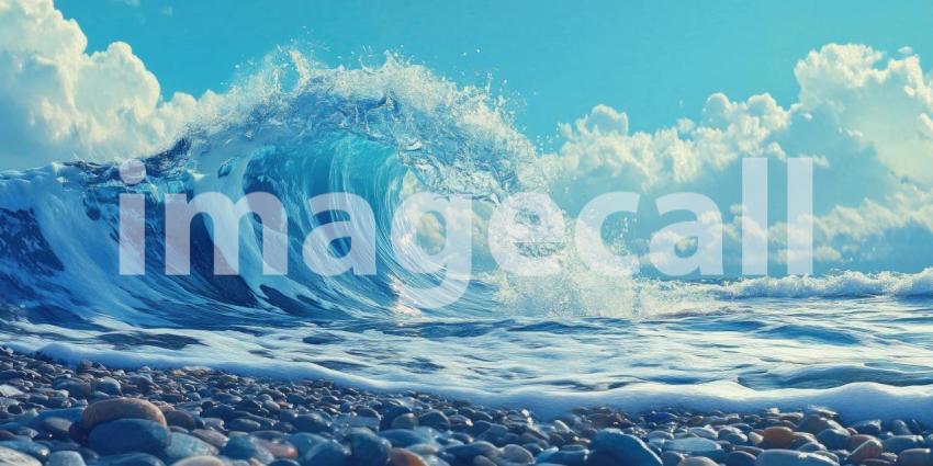 A Tapestry of the Shore: A Bird-Eye View Captures the Dynamic Interplay of Turquoise Waves, Foamy Surf, and a Collection of Smooth, Colorful Pebbles along a Sandy Beach