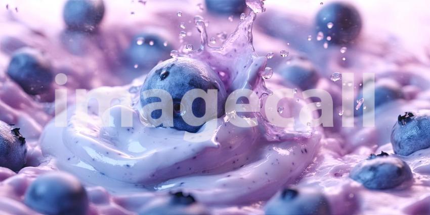A Blueberry Symphony: Juicy Berries Splash into a Creamy Pool of Yogurt, Creating a Whirlwind of Flavor and a Symphony of Textures
