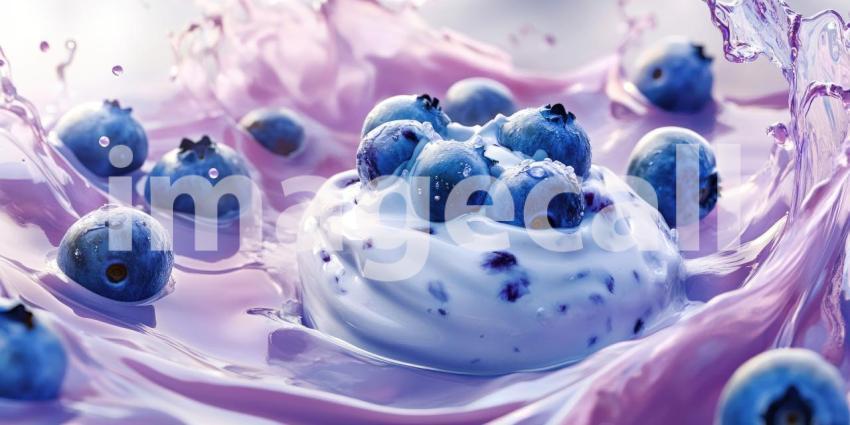 A Blueberry Symphony: Juicy Berries Splash into a Creamy Pool of Yogurt, Creating a Whirlwind of Flavor and a Symphony of Textures