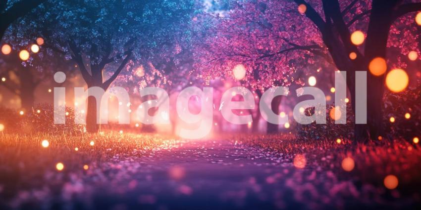 A Dreamlike Path: A Magical Forest Illuminated by Twinkling Lights and Bathed in a Dreamy Glow, Beckoning the Adventurer on a Path of Wonder and Enchantment