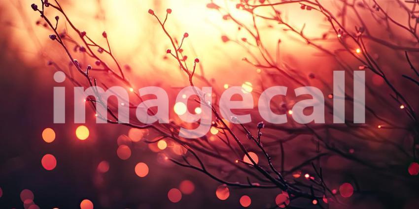 A Wintery Glow: Twinkling Lights Illuminate Bare Branches Against a Twilight Sky, Casting a Magical Spell and Evoking the Spirit of the Festive Season