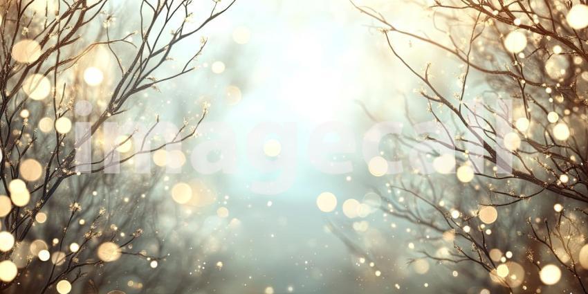 A Wintery Glow: Twinkling Lights Illuminate Bare Branches Against a Twilight Sky, Casting a Magical Spell and Evoking the Spirit of the Festive Season