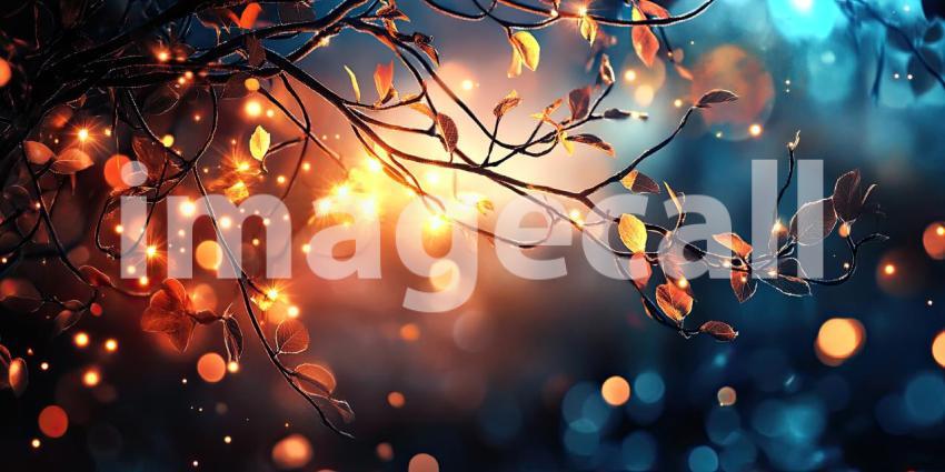 A Wintery Glow: Twinkling Lights Illuminate Bare Branches Against a Twilight Sky, Casting a Magical Spell and Evoking the Spirit of the Festive Season