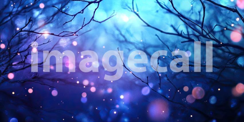 A Wintery Glow: Twinkling Lights Illuminate Bare Branches Against a Twilight Sky, Casting a Magical Spell and Evoking the Spirit of the Festive Season