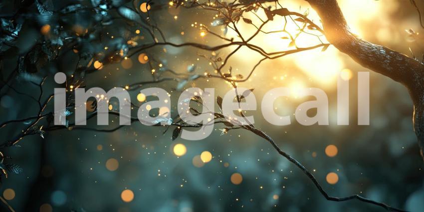 A Wintery Glow: Twinkling Lights Illuminate Bare Branches Against a Twilight Sky, Casting a Magical Spell and Evoking the Spirit of the Festive Season