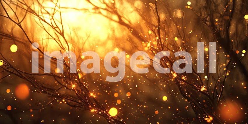 A Wintery Glow: Twinkling Lights Illuminate Bare Branches Against a Twilight Sky, Casting a Magical Spell and Evoking the Spirit of the Festive Season