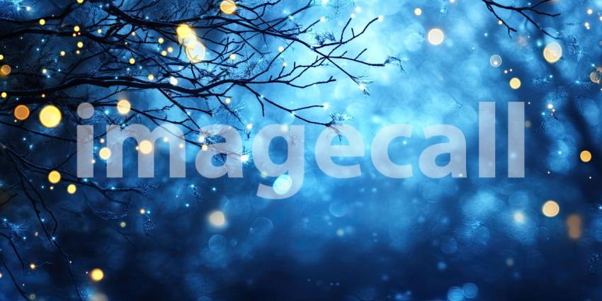 A Wintery Glow: Twinkling Lights Illuminate Bare Branches Against a Twilight Sky, Casting a Magical Spell and Evoking the Spirit of the Festive Season