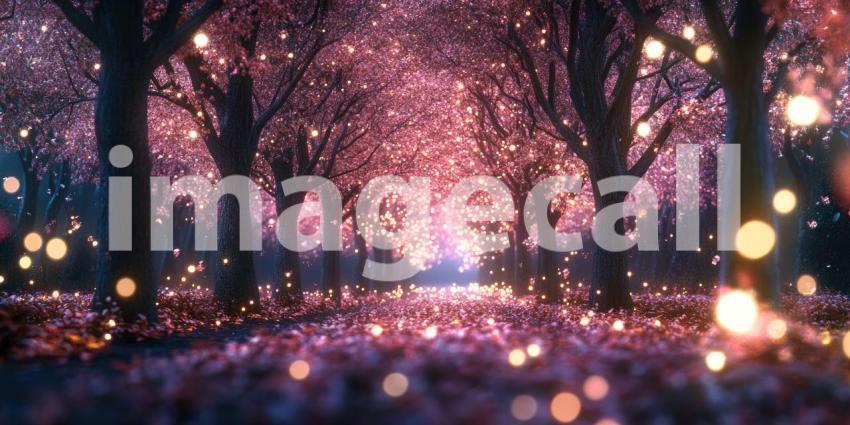 A Midsummer Night Dream: Sunlight filters through a canopy of leaves, illuminating a magical scene where fireflies twinkle like stars against a backdrop of lush greenery